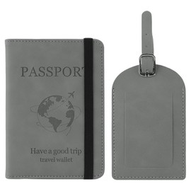Greyoe Passport Holder, Passport Organiser, Passport Cover, PU Leather Passport Cover + Suitcase Tag Air Travel, for Men and Women, Holiday Accessories, Travel Essentials, gray, Fashion