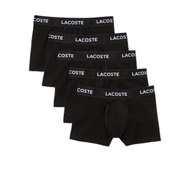 Lacoste Men's Cotton Stretch Essentials Trunks, 5-pack, Black With Black Waistbands (New), X-Large