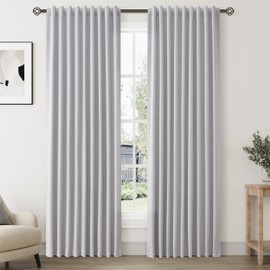 Light Grey Linen Blackout Curtains for Bedroom 84 Inch Length 2 Panels Set Back Tab Pocket Neutral Farmhouse Living Room Darkening Curtains Track System Thermal Insulated Black Out Drapes 52x84