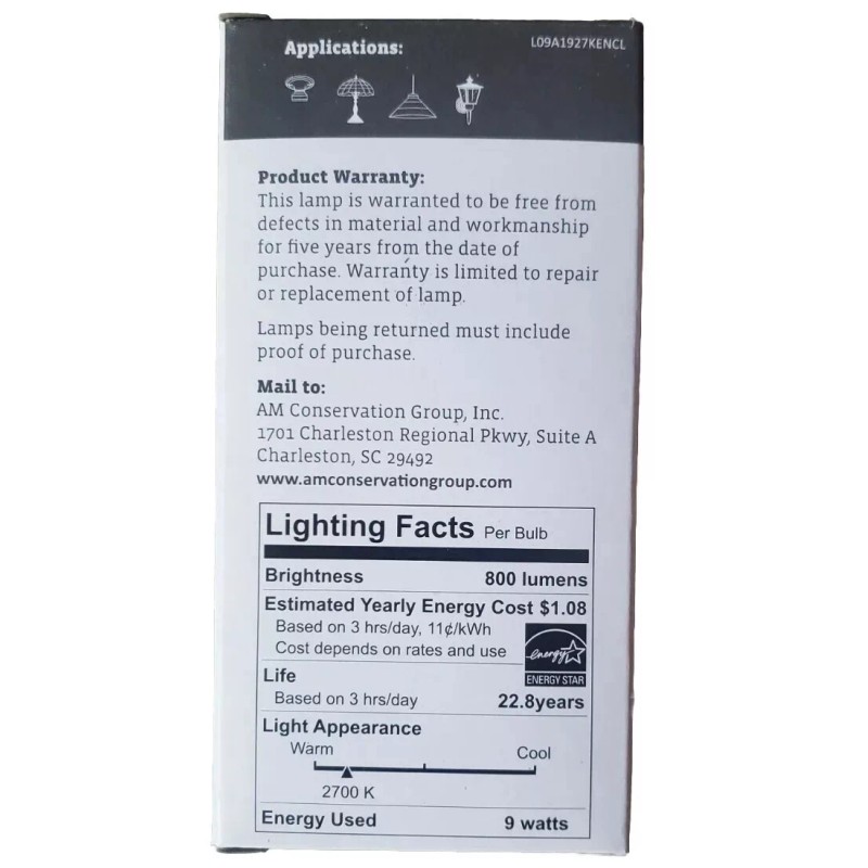Simply Conserve LED Light Bulb, A19 Lamp 800 Lummens, Dimmable,