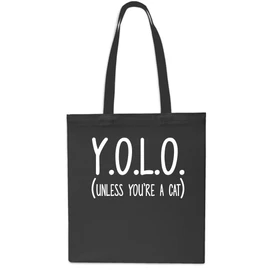 Y.O.L.O (Unless You're A Cat) Tote Shopping Gym Beach Bag 42cm x38cm, 10 litrest-Small-Black