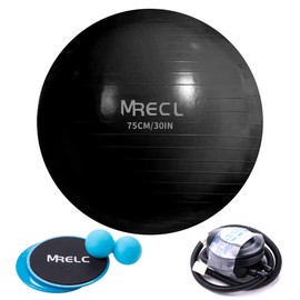 MRELC Ball Yoga kit 30in Anti-Burst with Peanut Massage Ball - Exercise Core Sliders - Slip Resistant Stability Balance Ball for Fitness, Pilater&Yoga - with Quick Pump (Black)