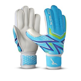 Kalci Soccer Goalkeeper Gloves for Kids Boys Children Youth Football Goalie Gloves with Thick Latex Foam Padding, Hook & Loop Strap for Wrist Support(Blue-Size-9)