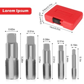 5 Piece BSP Pipe Tap Set, 1/8 Inch, 1/4 Inch, 3/8 Inch, 1/2 Inch, 3/4 Inch BSP Tap Set with Storage Box, Carbon Steel Hand Tap Set for Accurate Threads