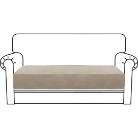 CHELZEN Velvet Sofa Seater Cushion Cover, Super Stretch Sofa Cushion Slipcovers, Soft Couch Cushion Covers Furniture Protector for Living Room (2 Seater, Khaki)