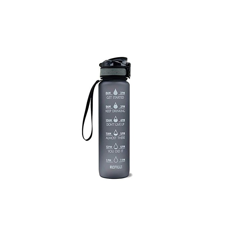 Motivational Time Marked Water Bottle with Straw and strap, 1L,