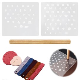 Leathercraft Engraved, Leathercraft Engraving, Sheet, Alphabet, Leathercraft, Set of 2, 3.3 x 3.1 inches (8.5 x 8 cm), Includes Wooden Stick, Hole Drilling Set, DIY Craft, Leathercraft, Belt, Bag,