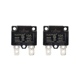 Genuine KUOYUH Circuit Breaker Thermal Overload 88AR Series 3-30A Quick Connect Terminals 32VDC 125/250VAC 50/60Hz Auto-Reset 2-Pack (10A)