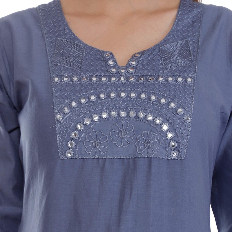 Ramkudi playera india de algodón bordado liso para mujer, Pigeon,