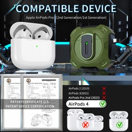RFUNGUANGO for AirPods 4th Generation Case, 2024 New Space Theme Case. Compatible with AirPods 4th Generation, with Locking Feature, Military Grade Drop Protection, Works with MagSafe.[Green]