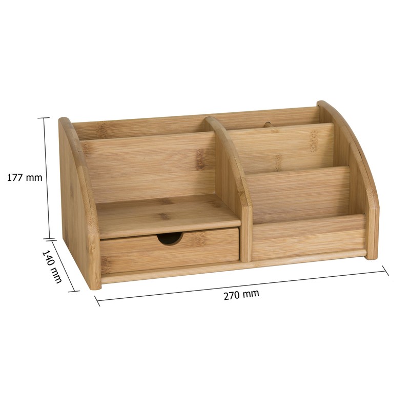 OSCO Bamboo Desk Organiser | 6 Compartments | 1 Drawer