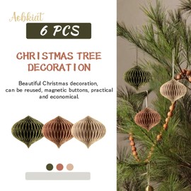 AOBKIAT Christmas Party Tree Decorations,6 PCS 3D Paper Honeycomb Lantern with Glitter Edge,Hanging Ornaments for Christmas Tree,New Year Eve,Home Office Decor