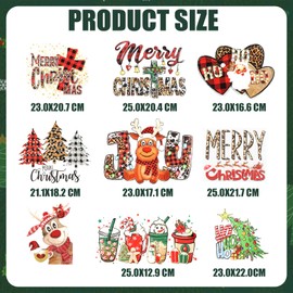 9pcs Christmas Iron on Patches for Clothing, Large Merry Christmas Heat Transfer Stickers Cute Christmas Tree Elk Santa Claus Pattern Christmas Iron on Decals for T Shirts Hoodies Bags