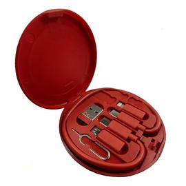 ZALUJMUS Multifunctional Data Cable Storage Box Adaptor for USB-C and Micro-USB Devices Universal Data Transfer Cable (Red)