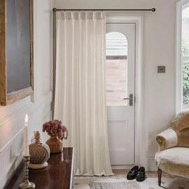 Beige Pinch Pleated Linen Curtains 90 Inches Long for Living Room Bedroom Light Filtering Semi Sheer Window Curtain Boho Farmhouse Drapes with Hooks and Rings Back Tab for Dining Room 1 Panel 40x90