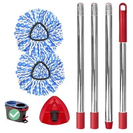 Spin Mop - Juego de repuesto para sistema de 2 tanques O-Cedar RinseClean, incluye 2 cabezales de repuesto para fregona, 1 mango de fregona (30-58 pulgadas ajustable de 4 secciones), 1 base de fregona