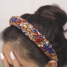 BERYUAN Baroque Colorful Rhinestone Sponge Headband Stained Glass Drill Headband Vintage Wide Edge Stained Glass Drill Headpiece Baroque Queen Glass Drill Hair Accessories for Women Girls (colorful)