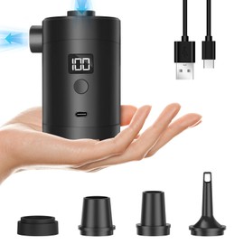 Tragbare elektrische Luftpumpe mit fünf Düsen und LED-Leistungsanzeige, 3,5kPa, 3600mA-Akku, Typ-C-Ladung, zum Aufblasen und Entleeren von Luftmatratzen, Schwimmringen und Vakuumsäcken (Black)