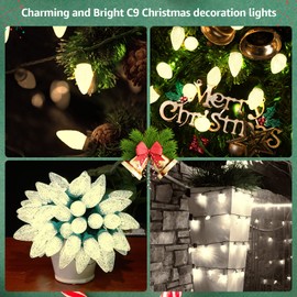 SHARKSTAR C9 Christmas Lights Outdoor Christmas Decorations 60Led Lights Christmas Tree String Lights Set for Indoor Outdoor Wedding, Holiday, Party, Home Christmas Decorations(WarmWhite)