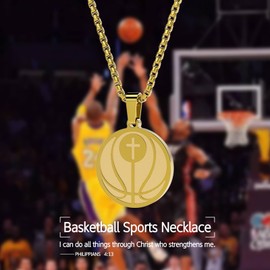 HOFOYA Gold Basketball Necklace Sports Athletes Pendant with Inspiring Bible Quote from Phil 4:13 Religion Faith Jewelry Gift for Men Women,Coach or Teammate Gifts.