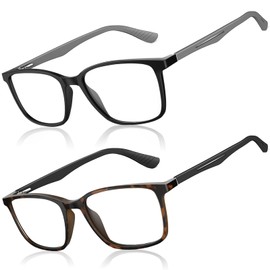 SKYOAK 2 Pack Superior Reading Glasses for Men Women, Sports Style TR90 Square Frame Anti UV/Eye Strain/Blue Light Computer Readers Lightweight Metal Spring Hinge Eyeglasses, 2x