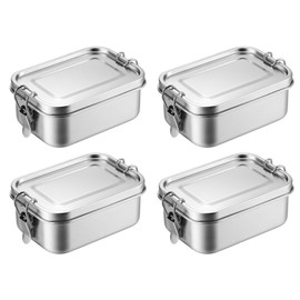 4 Pcs Leak-Proof Lunch Box 550ml Stainless Steel Bento Lunch Food Box Container with Stainless Lid Lunchbox with Compartments Large Single Layer Rectangular Lunchbox for Work, School(Color:Silver)