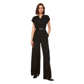 TRENDYOL Women's Plain Arched Detailed Woven Jumpsuit, black
