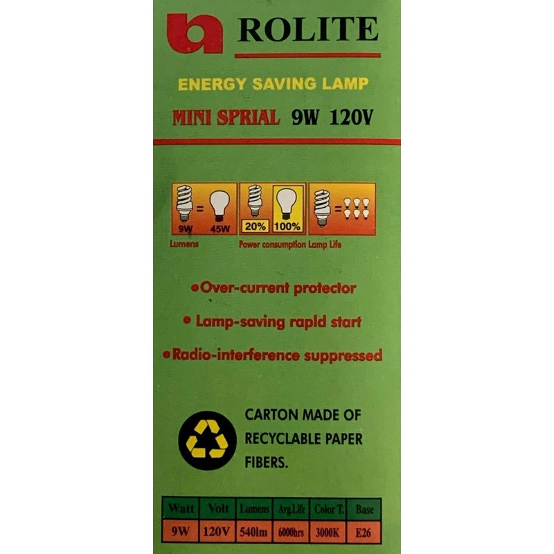 Rolite 9W - 120V 3000K Medium E26 Base Mini Spiral
