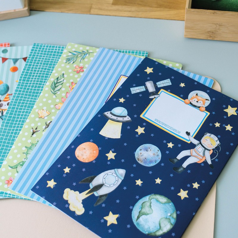 Papierdrachen 8 High-Quality Paper Notebook Covers for Children, DIN A4,