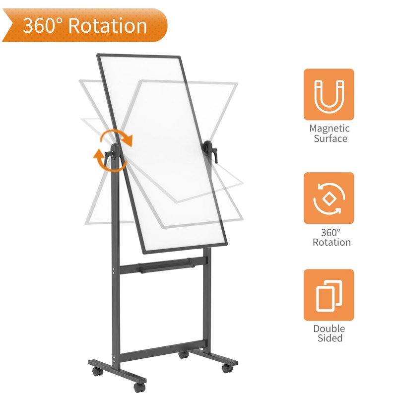 VIZ-PRO Double-Sided Magnetic Mobile Whiteboard, 48 x 24 Inches, Black