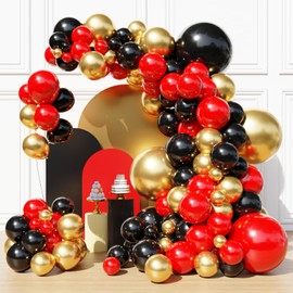 Red Black and Gold Balloons Garland Arch Kit, Black Gold Red Balloons for Casino Theme Party Decorations, New Year, Birthday Party Decoration