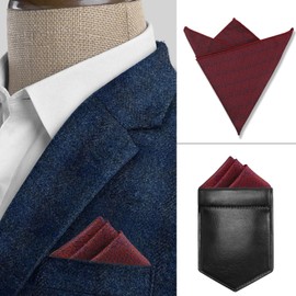 VICHERIA Handkerchiefs for Men, Pocket Squares for Men, 10 x 10 inch Polyester Men's Handkerchief with Pocket Square Holder (Red Stripe)
