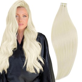 RUNATURE Tape Extensions Real Hair Blonde 55 cm Long Hair Extensions Real Hair Tape in Straight Hair 50 g 20 Pieces Invisible Tape-On Extensions Real Hair Human Hair Colour #60