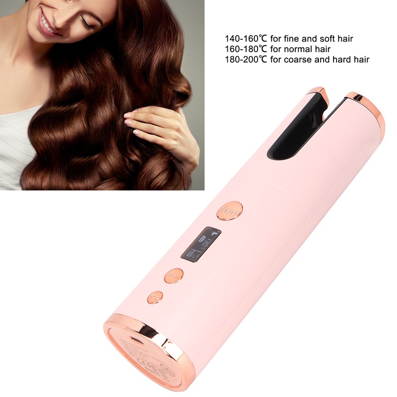 Automatic Curling Iron Cordless Ceramic Rotating LCD Display Rechargeable 4000mAH