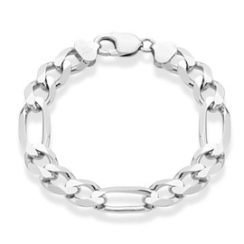 Miabella 925 Sterling Silver Italian 11mm Solid Diamond-Cut Figaro Link Chain Bracelet for Men 7.5, 8, 9 Inch Made in Italy, 7.5 Inches, Sterling Silver