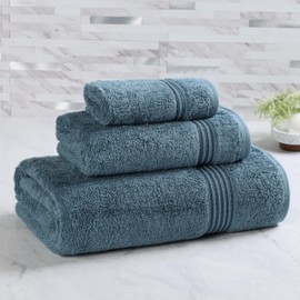 SUPERIOR Heritage Egyptian Cotton 3 Piece Towel Set, Heavyweight Towels for Bathroom, Guest Bath, Luxury Home Decor, Plush Absorbent Essentials, Includes 1 Bath, 1 Hand, 1 Face Towel, Sapphire