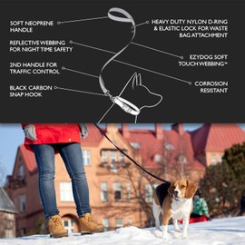 EzyDog Soft Trainer Dog Leash with Traffic Control Handle - Reflective Stitching for Nighttime Safety and Superior Strength and Comfortability for Training Small Dogs (Under 26 lbs) (72”, Orange)