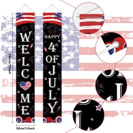 MEHOFOND Happy 4th of July Porch Banners Classic American Stripes Independence Day Hanging Banner for Party Door Outdoor Decorations Memorial Day Fireworks Welcome Porch Banner Sign Home Decorations