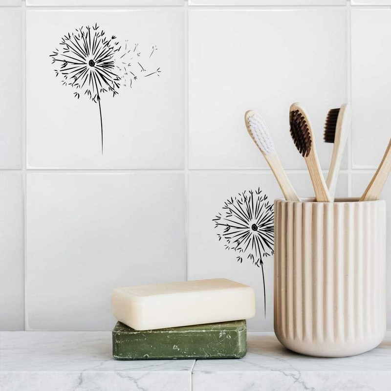 'Dandelion Clock Blowing Away' 108mm Square Ceramic Tile (TD00027823)