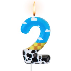 Threlaco Threlaco Toy Inspire Game Birthday Number Candles Cartoon Cake Topper Blue Sky and White Cloud Cow Birthday Candle for Boy Girl Party Decor Supplies(Number 2)
