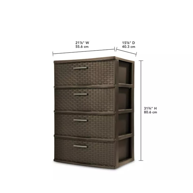 Sterilite 4 DRAWER WIDE WEAVE TOWER Durable Plastic Storage Spacious