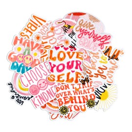 17 Pcs Positive Affirmations Iron On Patches, Boho Hippie Style Embroidered Patch for Clothes, Cute Inspirational Words for Hats/Backpacks/Jackets DIY Decoration