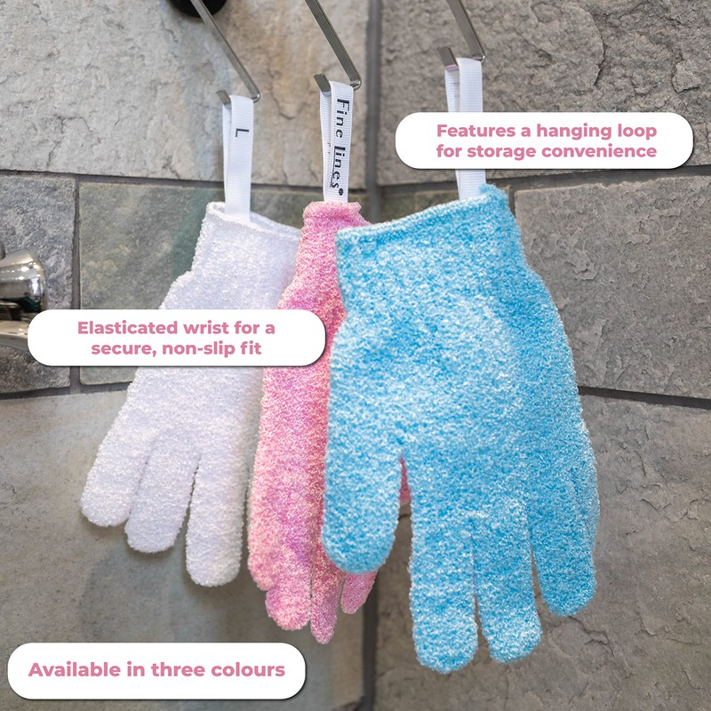Fine Lines - Exfoliating Shower Gloves, White | Exfoliating Glove