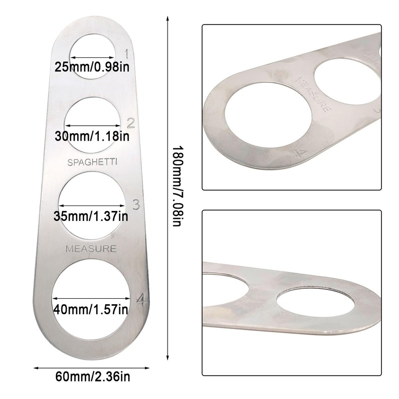 UILYNIU 3 Pcs Spaghetti Measurer Tool, 4 Holes Stainless Steel