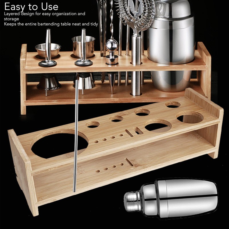 Bartender Kit Stand Large Capacity Space Saving Bamboo Wood Bartending