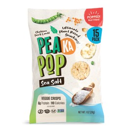 PeaKaPop Veggie Chips – Plant-Based, Healthy Veggie Crisps with Pea, Lentil & Chickpea Protein – Vegan, Gluten-Free, Popped Chips – Snack Size for Kids & Adults – 1 oz Bags (15-Pack) – Sea Salt