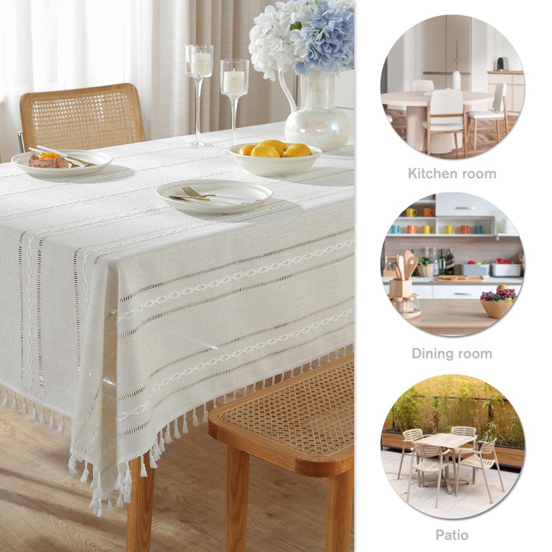 Pahajim Tablecloth Rectangular Table Cloth Cotton Linen Tassel Wipe Clean