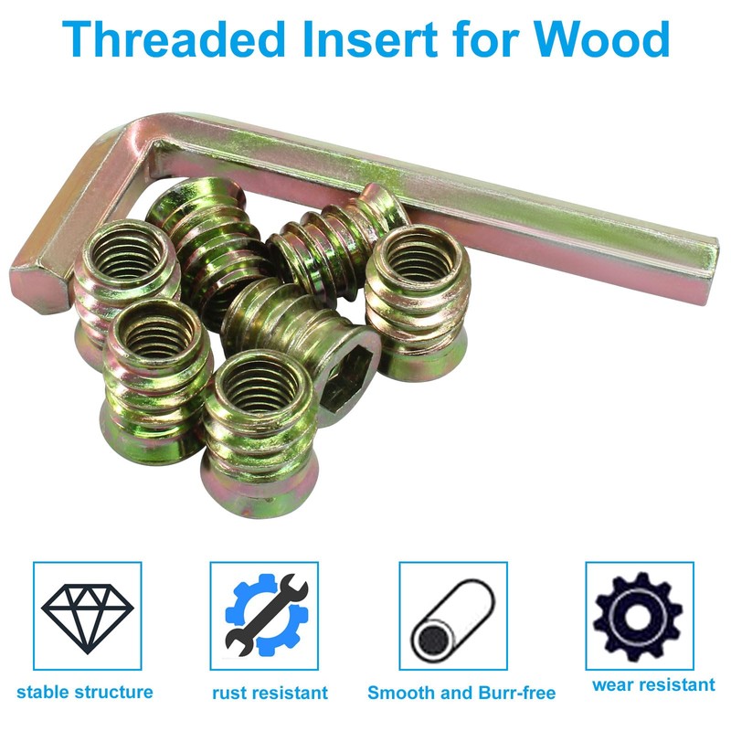 Moicstiy 20 Pcs 3/8"-16x 20mm Threaded Inserts for Wood, Nut