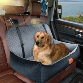 Dog Car Seat Bed for Large/Medium Dog or 2 Small Dogs, Pet Booster Seat for Dog Travel Safety,Soft Fabric and Non-Slip Base,Can be Disassembled and Easy to Clean(Black Outside Grey Inside)