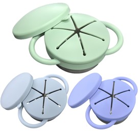 Frezonika 3 Pack Spill Proof Snack Cups For Toddlers, Stainless Steel Toddler Snack Cup No-Spill, 9 Oz Baby Snack Containers Dishwasher Safe, Food Grade Silicone Lids & Handle (Blue Green Cyan)